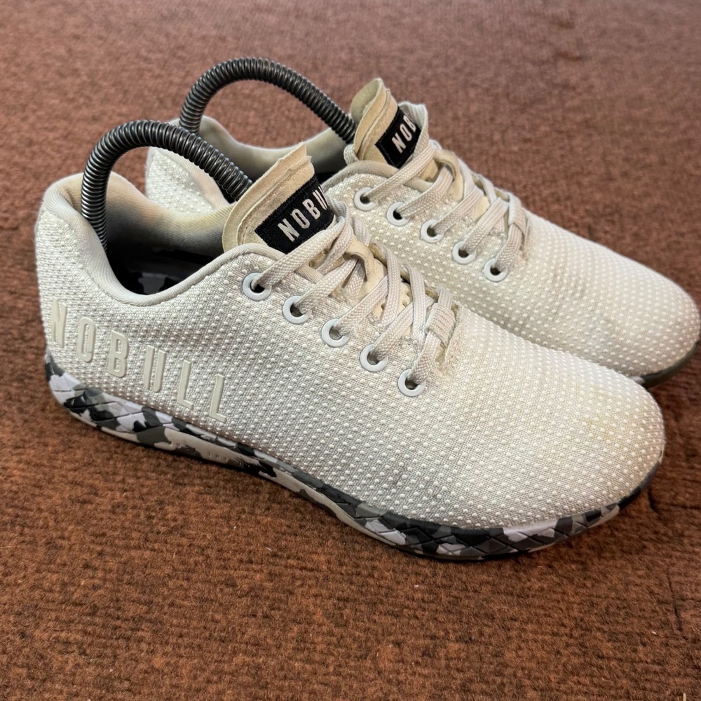 NOBULL White SuperFabric Training Shoes Grey Camo Sole Mens 6 Womens 7.5 A+